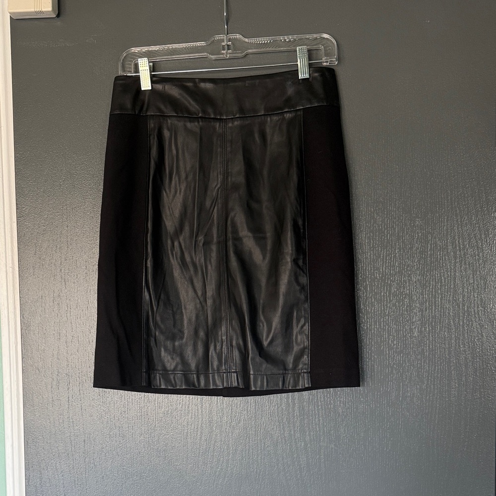 CAbi Black Leather Pencil Skirt